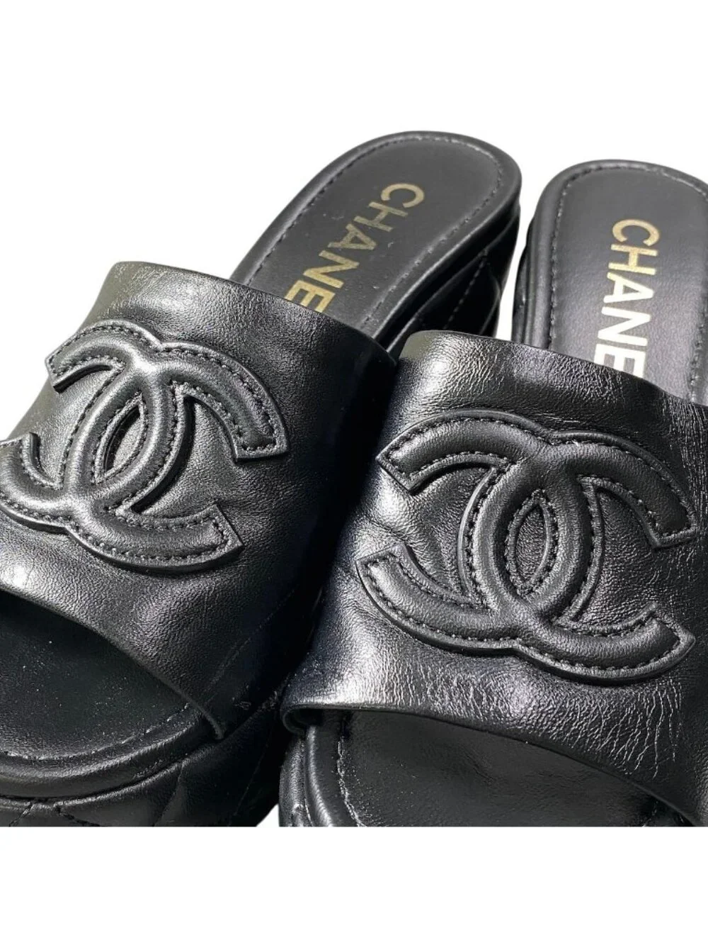 Chanel H2 Medietar Platform Sandals 36 Sizes Black Leather